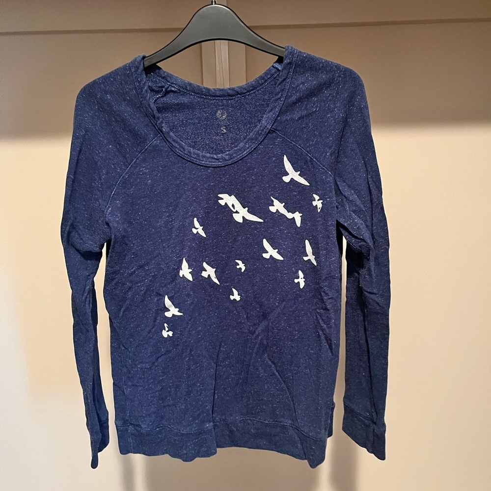 Oiselle Navy Sweatshirt with White Bird Design
